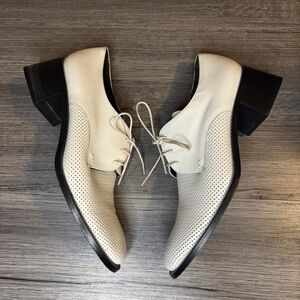 Via Spiga Cream Perforated Leather Lace-Up Heels